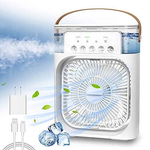 NTMY Personal Air Cooler, Portable Air Conditioner Fan, Mini Evaporative Cooler with 7 Colors LED Light, 1/2/3 H Timer, 3 Wind Speeds and 3 Spray Modes for Your Desk, Nightstand, or Coffee Table