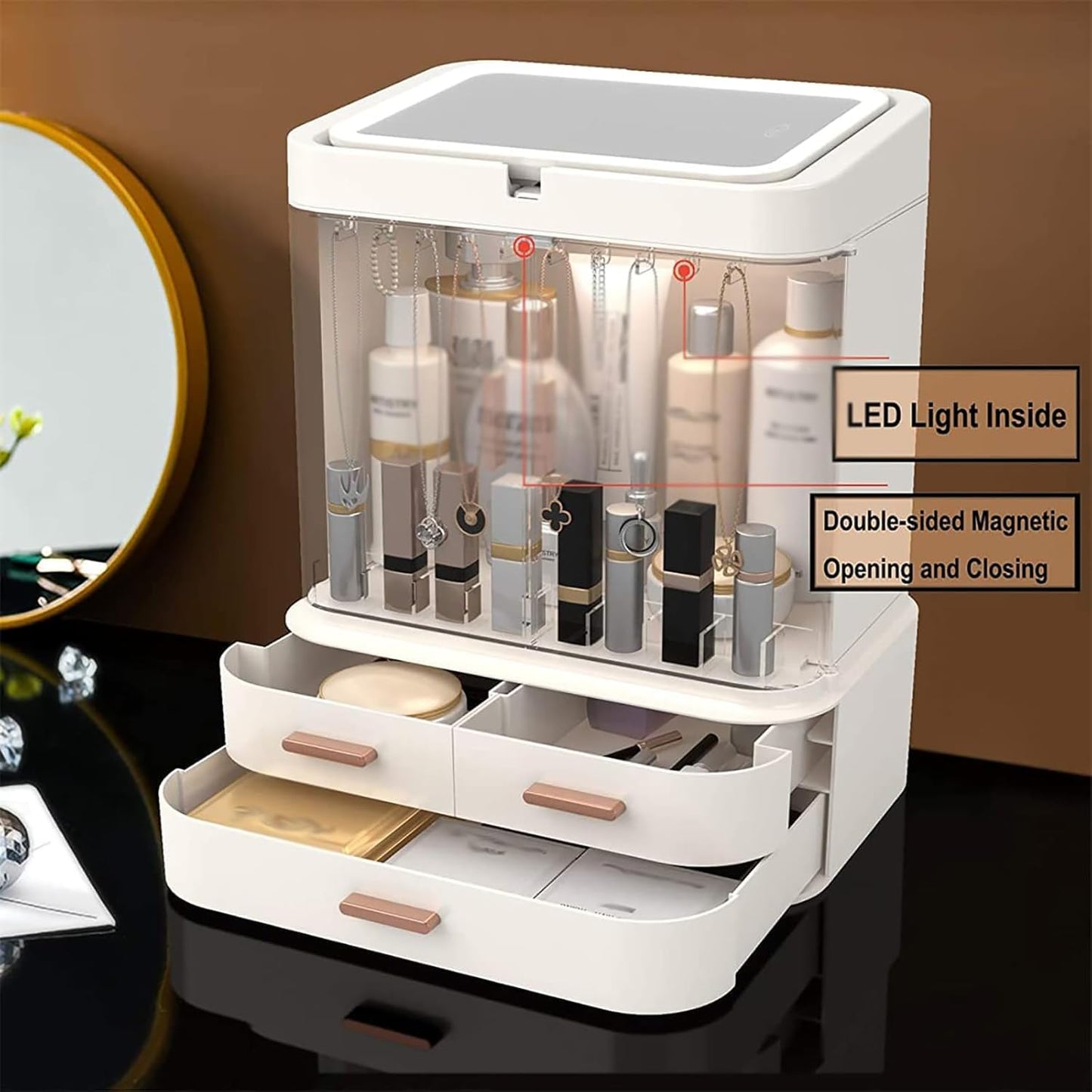 DailyTrade Makeup bag Storage Box, Countertop Portable Vanity Cosmetics MAKE UP bathroom organizers and Storage Cosmetics Organizer Box for Countertop & Drawers Skincare Organizers