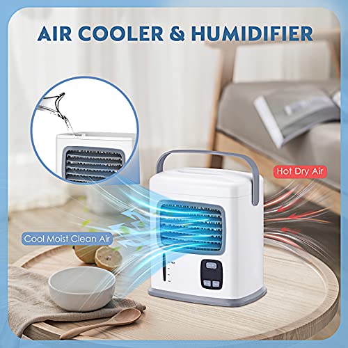 Quiet Evaporative Air Cooling Cooler - 3 in 1 Mini Air Conditioner Cooling Fan, 12H Timer 500ML Water Tank, Adjustable Angles w/2 Speeds, Ideal for Desk Table Home Room Bedroom Office Dorm