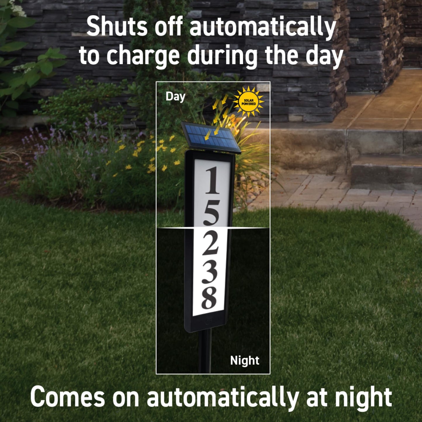 Sensor Brite Solar Powered Address Light, 360-Degree LED House Number Sign, Automatic & Adjustable Solar Address Sign, Includes 40 Numbers 4 X (0 to 9) & 26 Letters (A to Z)