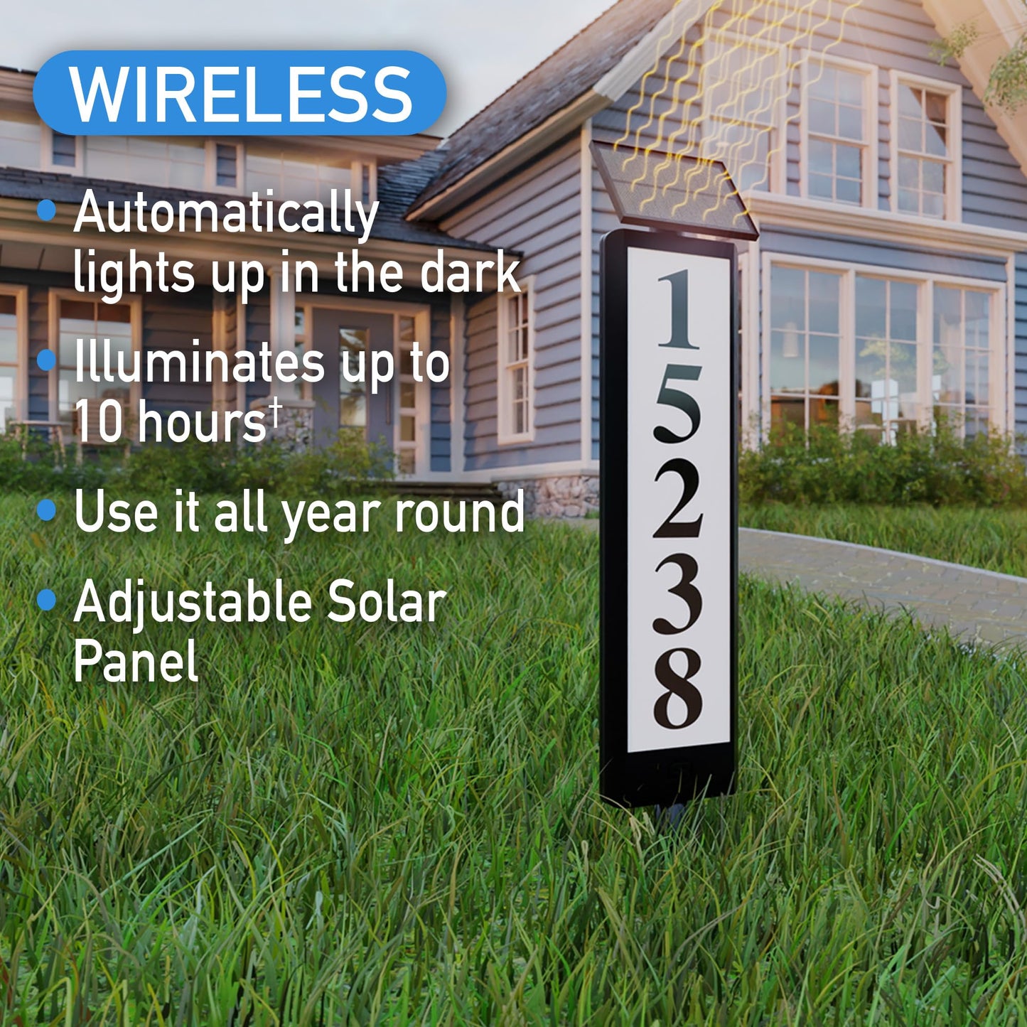 Sensor Brite Solar Powered Address Light, 360-Degree LED House Number Sign, Automatic & Adjustable Solar Address Sign, Includes 40 Numbers 4 X (0 to 9) & 26 Letters (A to Z)
