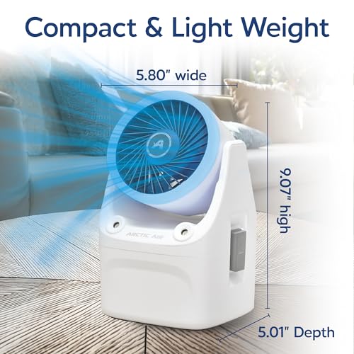 Arctic Air Ice Jet X3 Portable Air Cooler,Dual Mist Modes, Up to 8-Hour Cooling Time, 3-Speed Portable Cooler with Adjustable Airflow, USB C, LED Mood Light, Lightweight, Great for Home & Travel