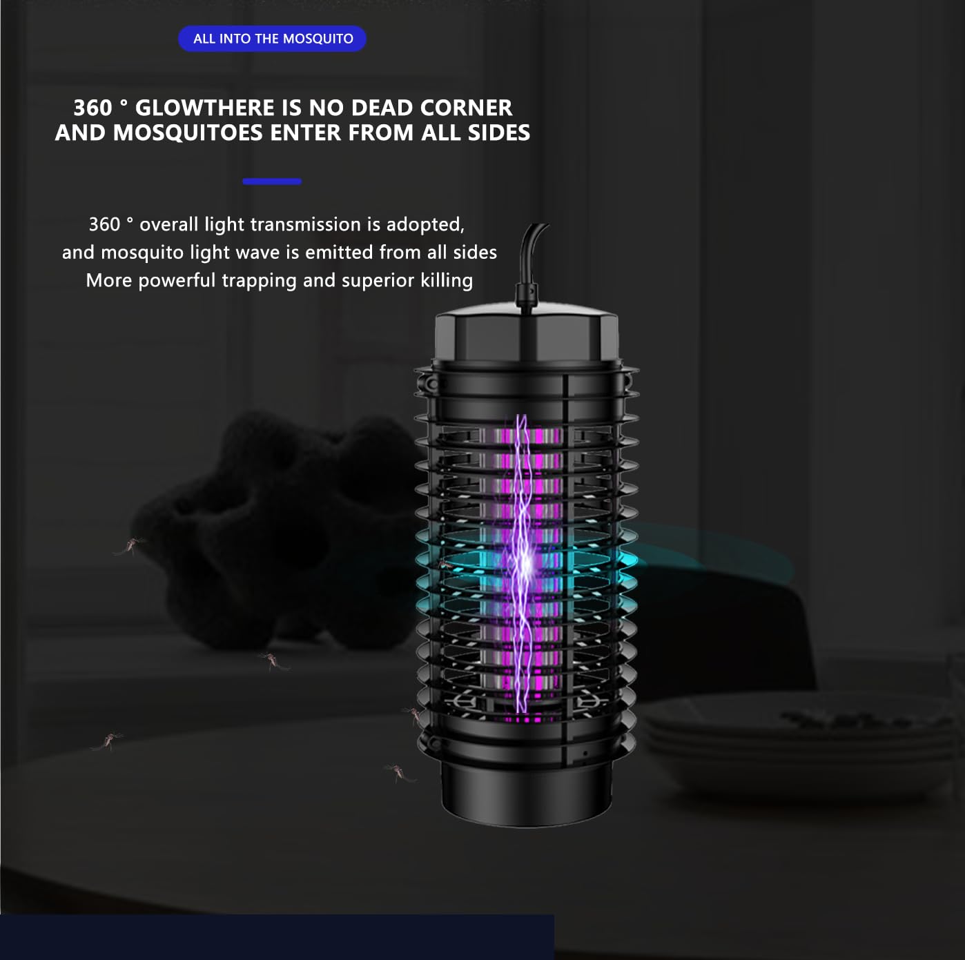 LED Bug Zapper Indoor, 10 Years Lifespan 3 Lamps Sustainable Less Power, 3800V Powerful Electric Mosquito Zapper, Durable Fly Trap Mosquito Trap, Fly Killer Fly Zapper