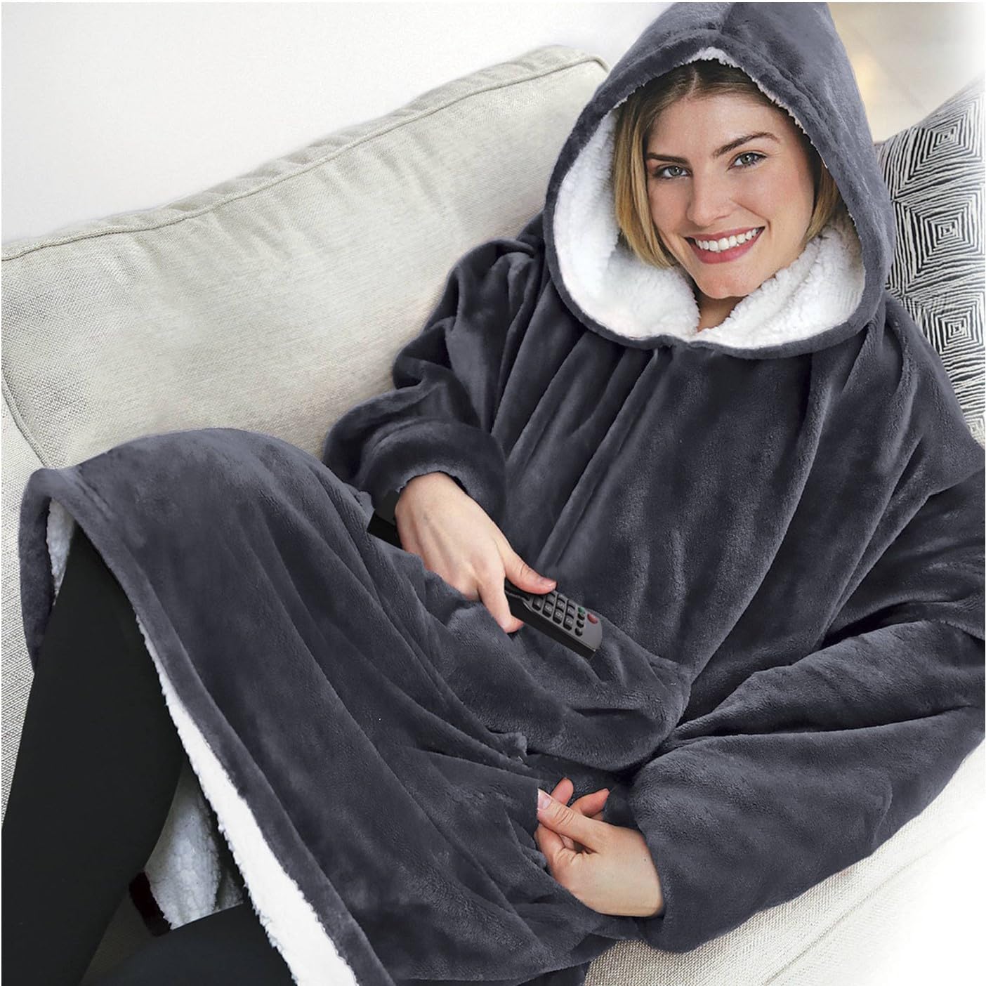 Huggle Hoodie, Plush Blanket, One Size, Wearable Blanket Sweatshirt UNISEX, Super Warm and Cozy Giant Blanket Hoodie, (wine red)