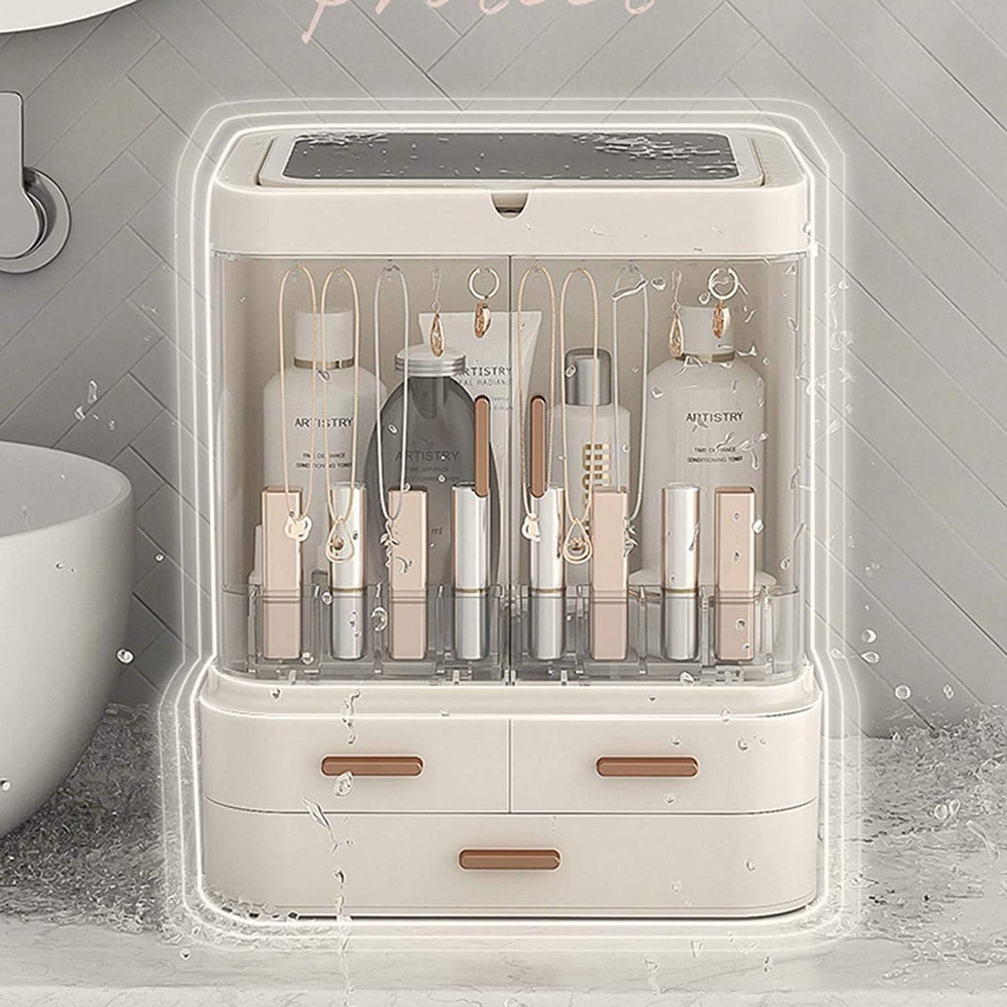 DailyTrade Makeup bag Storage Box, Countertop Portable Vanity Cosmetics MAKE UP bathroom organizers and Storage Cosmetics Organizer Box for Countertop & Drawers Skincare Organizers
