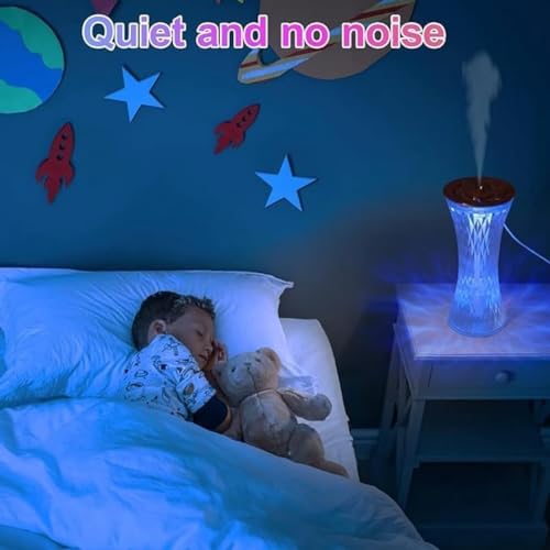 Crystal Table Lamp Humidifier, Cool Mist, 7 Colors LED Night Light, Aromatherapy Diffuser, USB Charging