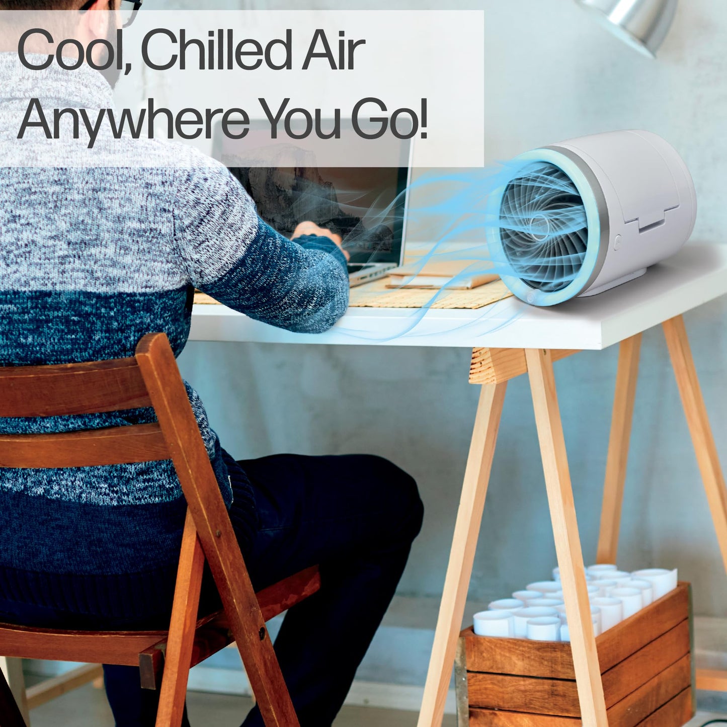 Arctic Air Ice Jet Personal Air Cooler, 3-Speed Room Cooler with Reusable Ice Packs, Portable Cooler with Multi-Directional Vent & 7 LED Lights, Whisper-Quiet Air Cooler for Room