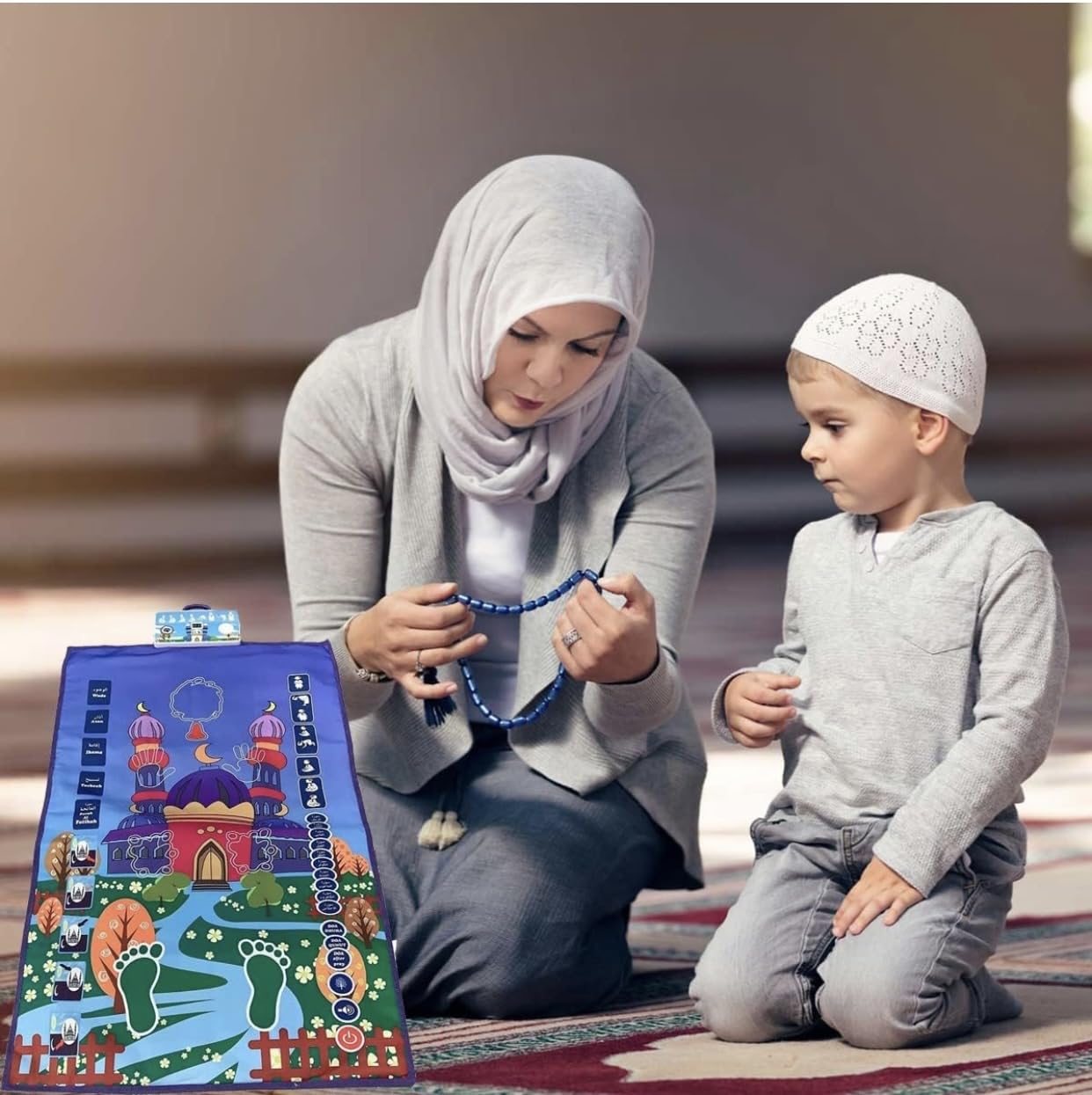 Educational Prayer Rug, Interactive Prayer Rug, sejadet sala for Kids with Speakers and Built in Touch Sensitive Buttons, LCD Counter, Professional Reciter, it Easily Helps Your Kids to Learn sala