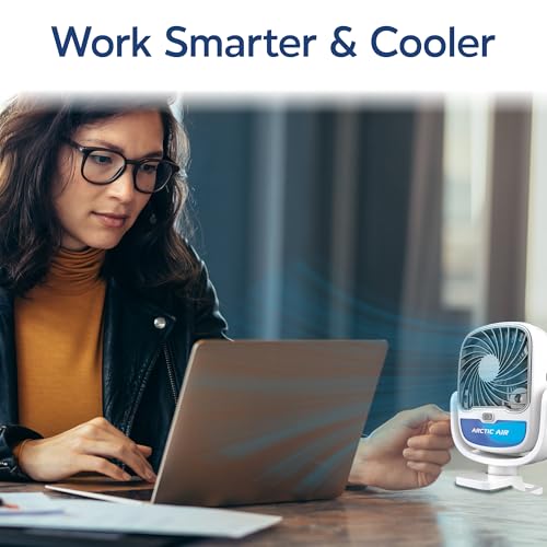 Arctic Air Grip Go Evaporative Cooler, Cordless & Portable Fan with 3 Speeds, Universal Clamp 360 Degrees Head Swivel, USB Charging, 5-Hour Battery, Personal for Home, Office, Car More, White