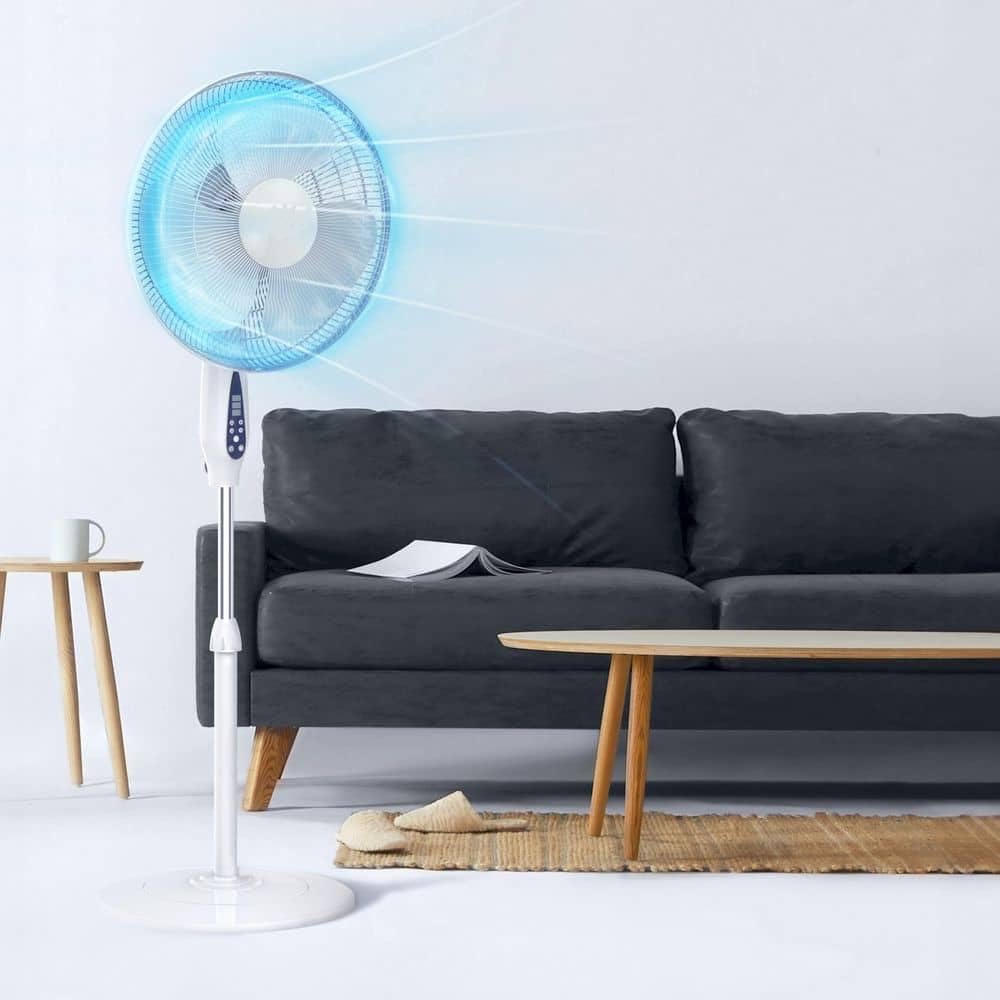 Pedestal Floor Fan 16 or 18 Inch Standing Fan for Home Office Bedroom with Oscillating Dual Blades Quiet AC Motor Adjustable Height Remote Control Timer Tilt Head Powerful Electric Fan