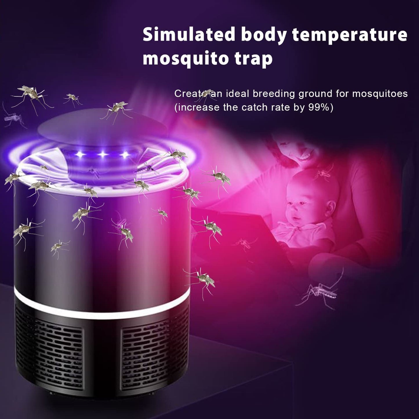 WowCatch Fruit Fly Trap, Electric Mosquito & Fly Zappers/Killer - Insect Attractant Trap Powerful Little Gnats, Hangable Mosquito Lamp for Home, Indoor, Outdoor, Patio (Black)