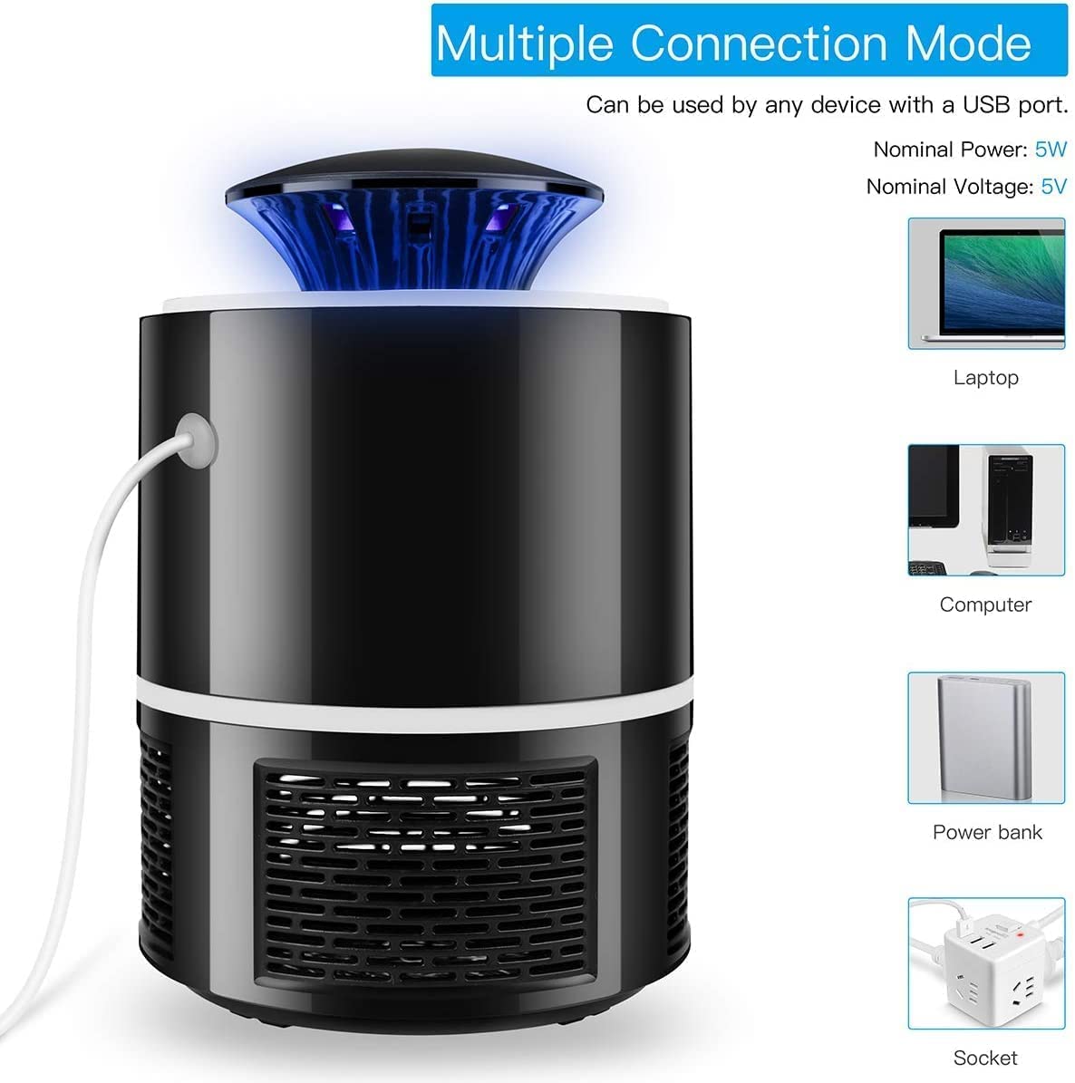 WowCatch Fruit Fly Trap, Electric Mosquito & Fly Zappers/Killer - Insect Attractant Trap Powerful Little Gnats, Hangable Mosquito Lamp for Home, Indoor, Outdoor, Patio (Black)