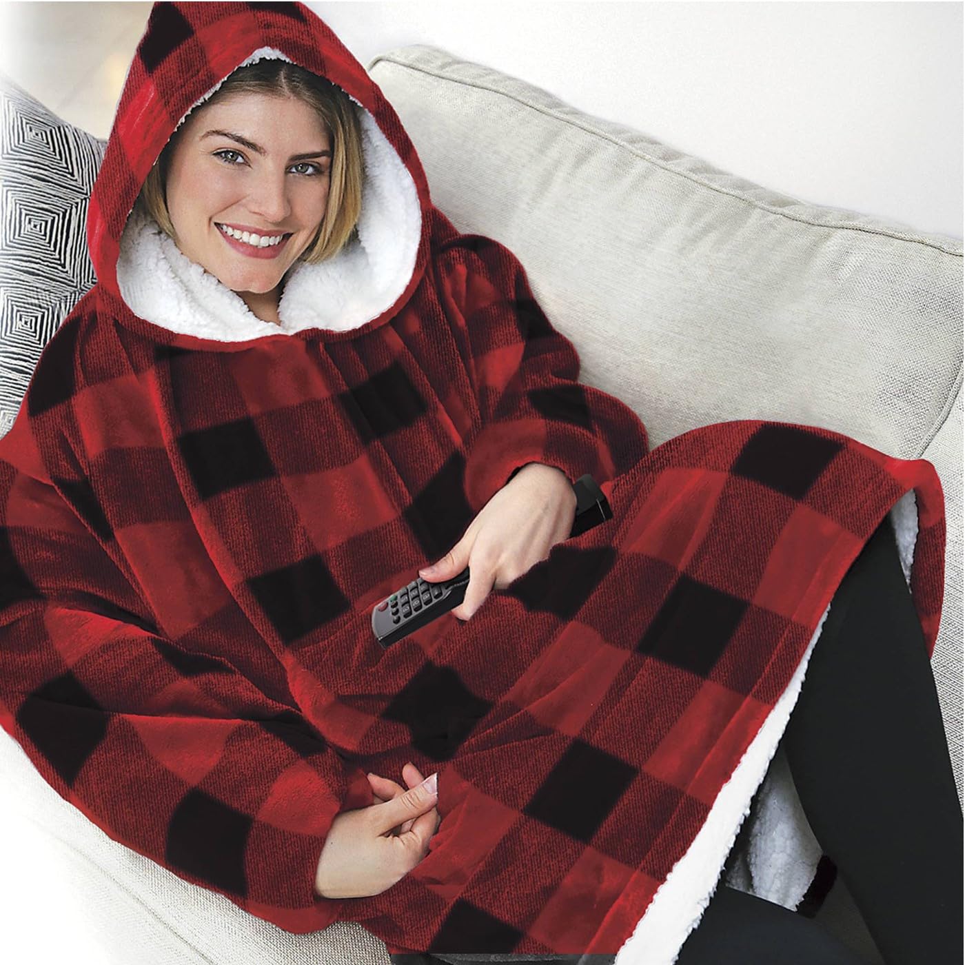 Huggle Hoodie, Plush Blanket, One Size, Wearable Blanket Sweatshirt UNISEX, Super Warm and Cozy Giant Blanket Hoodie, (wine red)