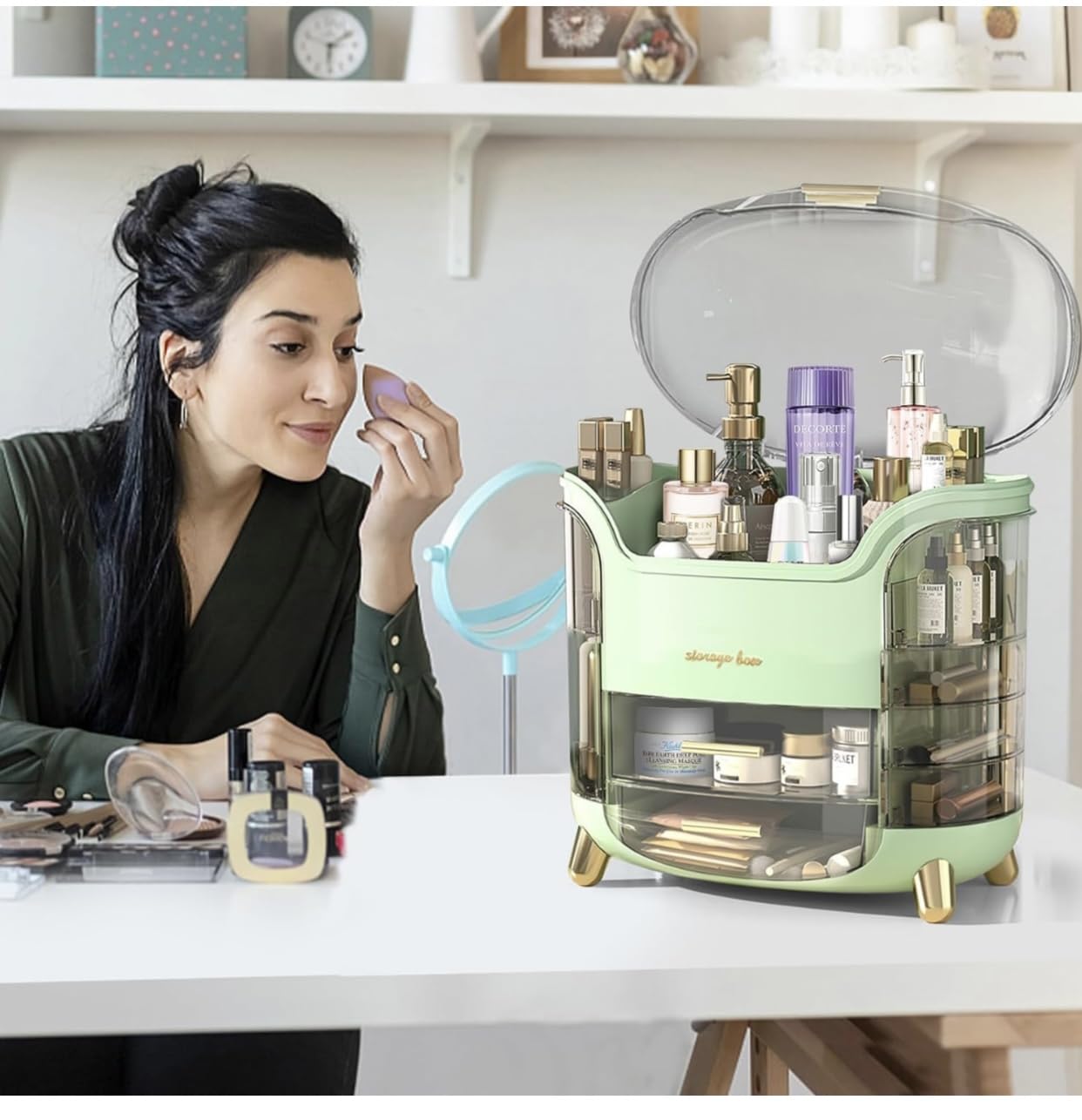 DailyTrade Makeup bag Storage Box, Countertop Portable Vanity Cosmetics MAKE UP bathroom organizers and Storage Cosmetics Organizer Box for Countertop & Drawers Skincare Organizers