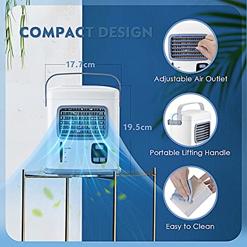Quiet Evaporative Air Cooling Cooler - 3 in 1 Mini Air Conditioner Cooling Fan, 12H Timer 500ML Water Tank, Adjustable Angles w/2 Speeds, Ideal for Desk Table Home Room Bedroom Office Dorm