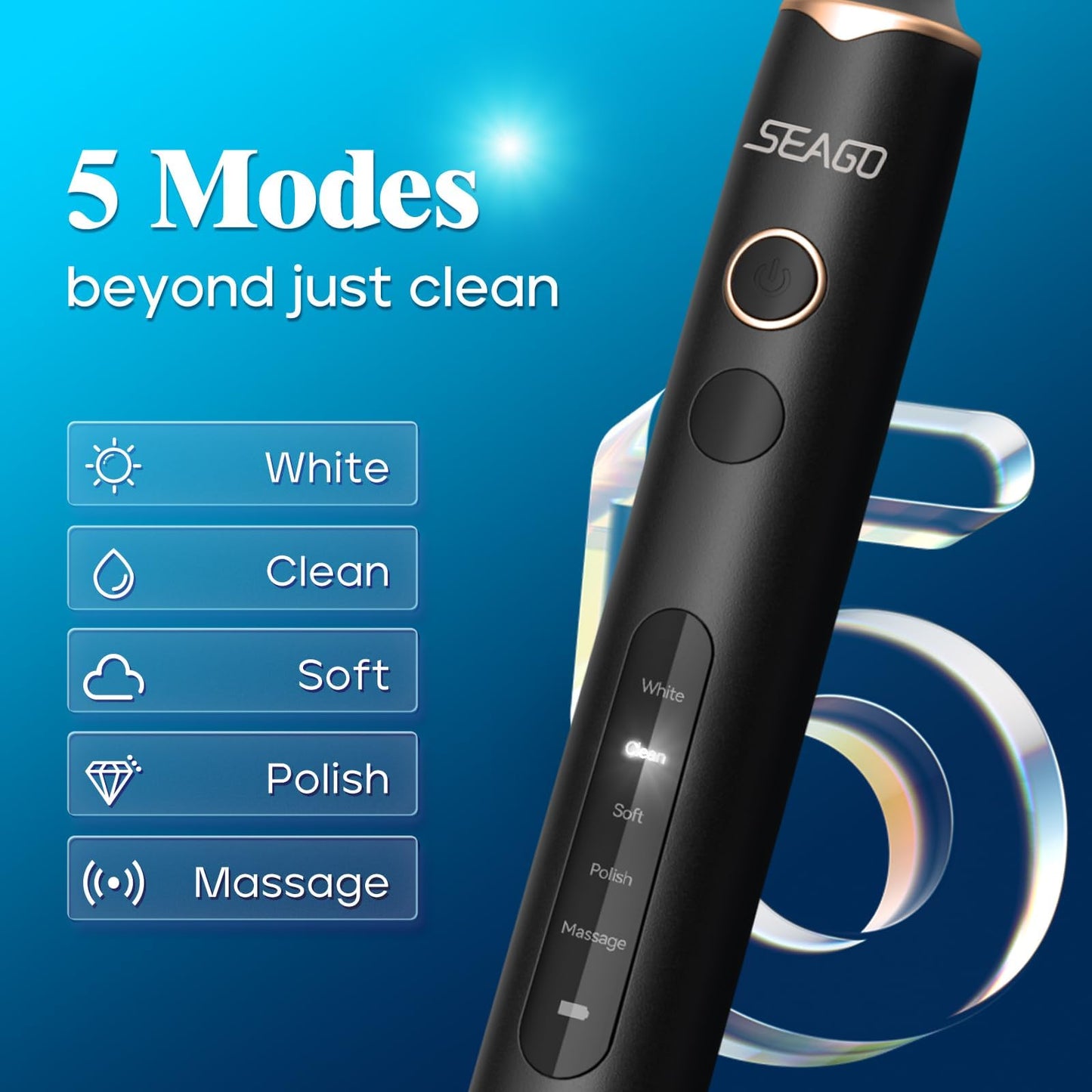 SEAGO Rotating Electric Toothbrush with 8 Round Brush Heads, with 5 Cleaning Modes, Sonic Technology Whitening Teeth in 14 Days, for Adult Children,SG-2603
