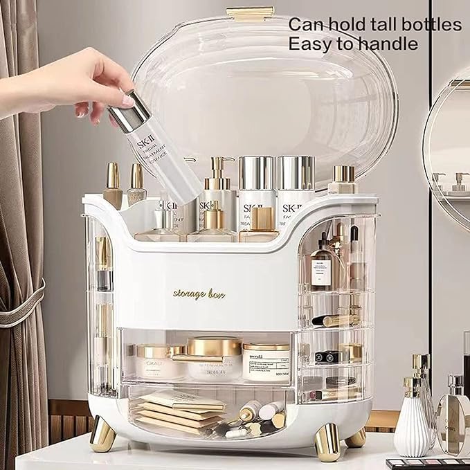 DailyTrade Makeup bag Storage Box, Countertop Portable Vanity Cosmetics MAKE UP bathroom organizers and Storage Cosmetics Organizer Box for Countertop & Drawers Skincare Organizers