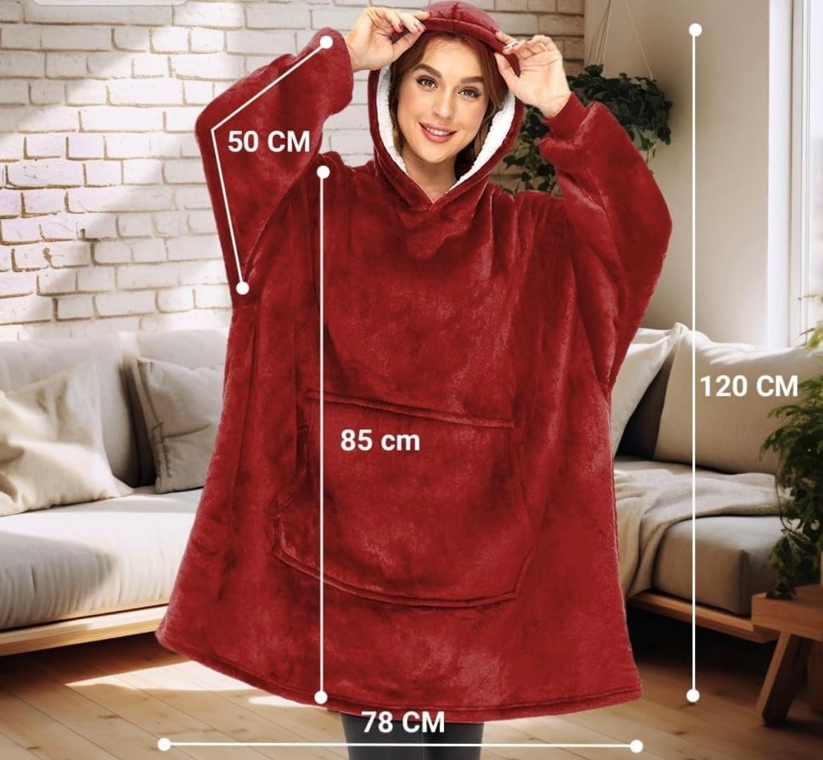 Ultra-Plush oversized wearable Blanket hoodie Sherpa Hoodies gift Men Women Adults cozy sweatshirt lounging pullover |Burgundy by KME