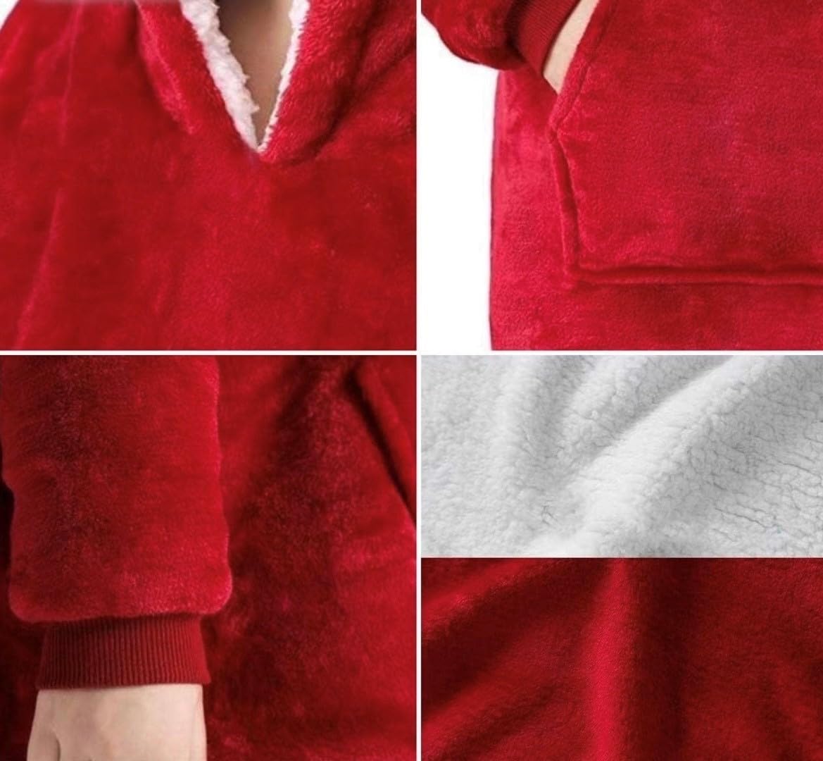Ultra-Plush oversized wearable Blanket hoodie Sherpa Hoodies gift Men Women Adults cozy sweatshirt lounging pullover |Burgundy by KME