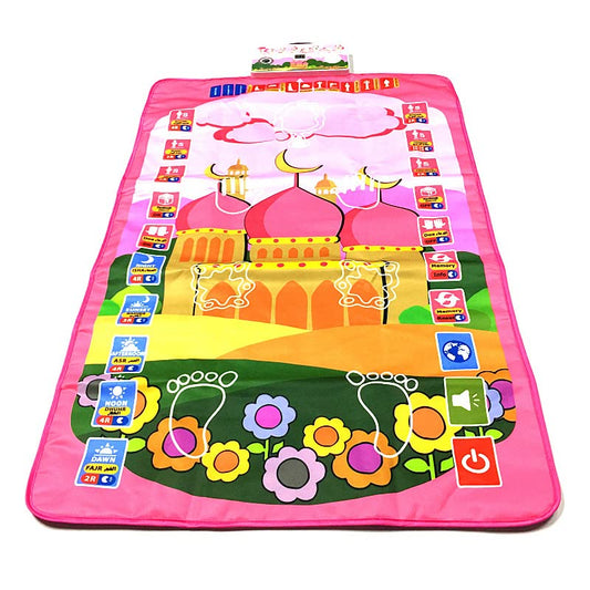 Qlonn Kids Muslim Prayer Rug - Electronic Islamic Prayer Carpet Mat, Teaching Talking Music Mat with Worship Step Guide for Kids (Pink)
