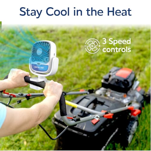 Arctic Air Grip Go Evaporative Cooler, Cordless & Portable Fan with 3 Speeds, Universal Clamp 360 Degrees Head Swivel, USB Charging, 5-Hour Battery, Personal for Home, Office, Car More, White