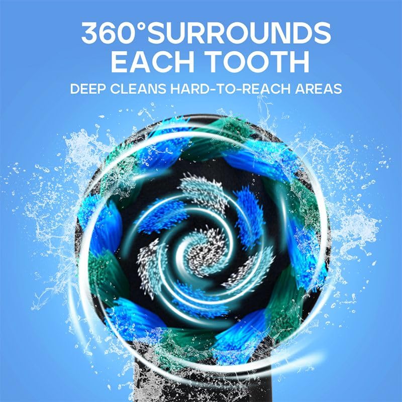 Electric Toothbrush for Adults with 3 Brush Heads, 5 Modes Rechargeable Power Toothbrush, 2 Min Smart Timer and IPX7 Waterproof (Black)