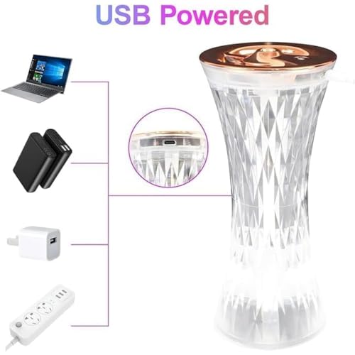 Crystal Table Lamp Humidifier, Cool Mist, 7 Colors LED Night Light, Aromatherapy Diffuser, USB Charging