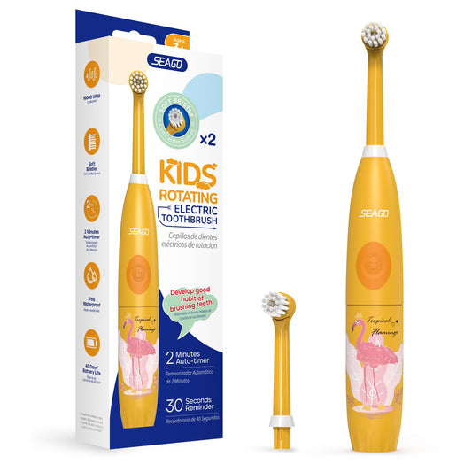 Kids Electric Toothbrush with Sonic Technology, Rechargeable, Soft Bristles, Heads, DIY Flamingo Stickers, Modes, Ideal for Ages 3–12, Perfect Girls Toddler Toothbrush