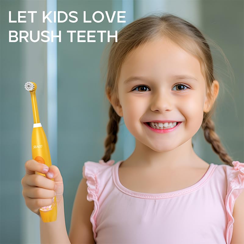 Kids Electric Toothbrush with Sonic Technology, Rechargeable, Soft Bristles, Heads, DIY Flamingo Stickers, Modes, Ideal for Ages 3–12, Perfect Girls Toddler Toothbrush
