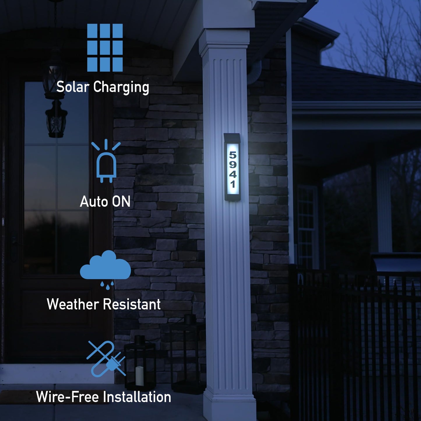 Sensor Brite Solar Powered Address Light, 360-Degree LED House Number Sign, Automatic & Adjustable Solar Address Sign, Includes 40 Numbers 4 X (0 to 9) & 26 Letters (A to Z)