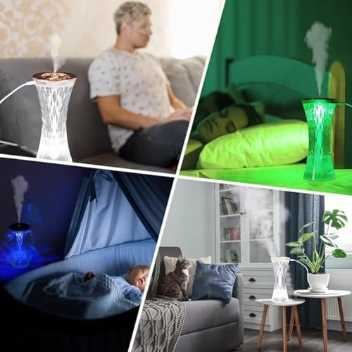 Crystal Table Lamp Humidifier, Cool Mist, 7 Colors LED Night Light, Aromatherapy Diffuser, USB Charging