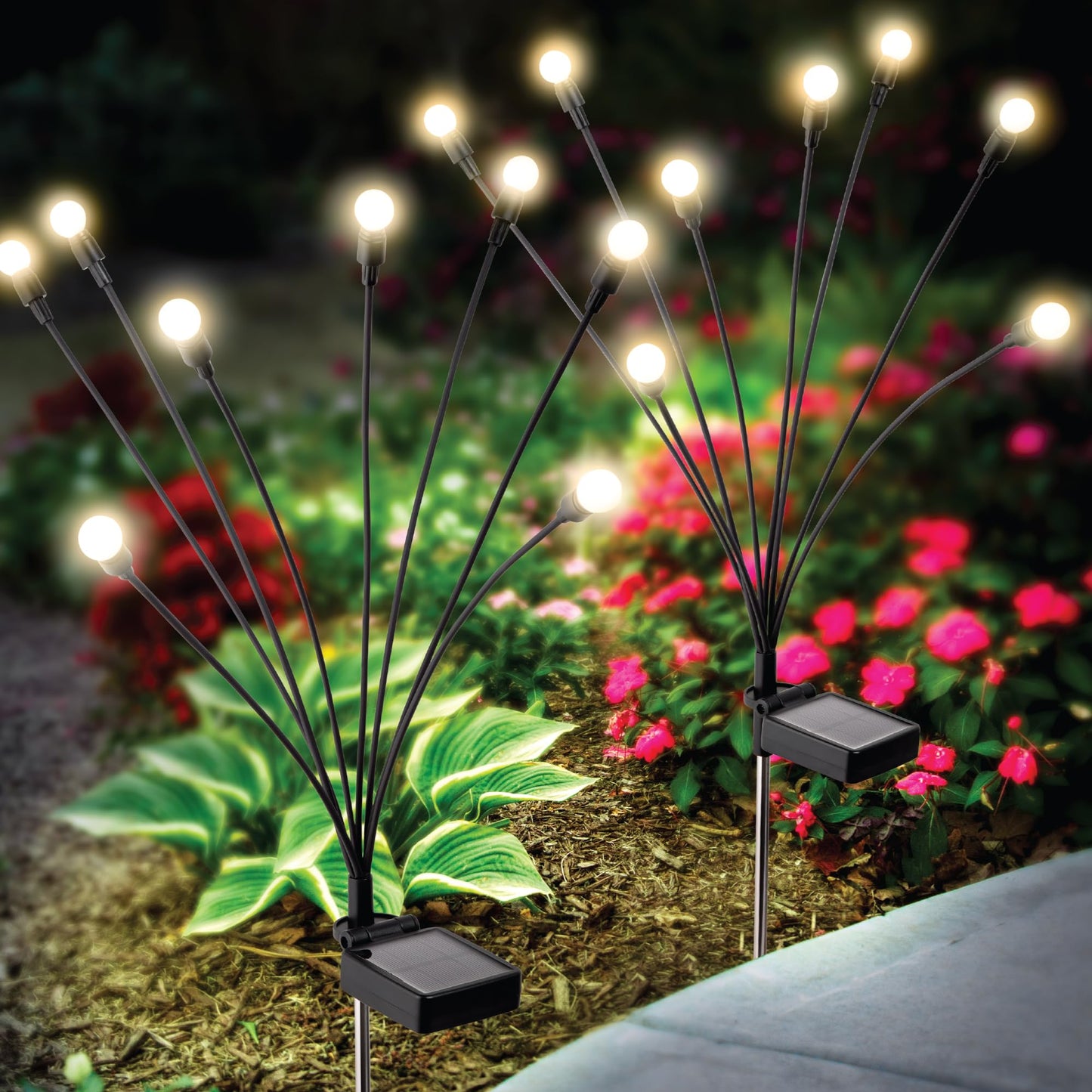 Sensor Brite Solar Garden Lights, Adjustable Firefly Lights with 10-Hour Illumination, Auto ON/Off Outdoor Garden Lights, Easy Install LED Light Pair, Weatherproof Garden Decor, Pack of 2
