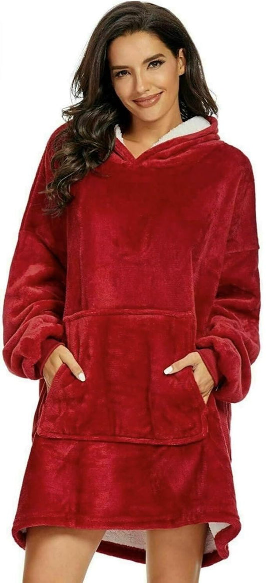 Ultra-Plush oversized wearable Blanket hoodie Sherpa Hoodies gift Men Women Adults cozy sweatshirt lounging pullover |Burgundy by KME
