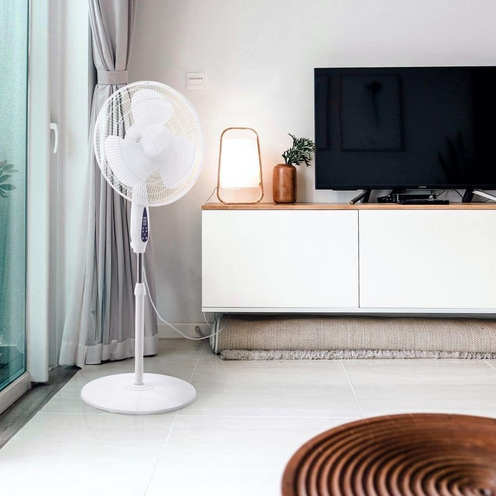 Pedestal Floor Fan 16 or 18 Inch Standing Fan for Home Office Bedroom with Oscillating Dual Blades Quiet AC Motor Adjustable Height Remote Control Timer Tilt Head Powerful Electric Fan