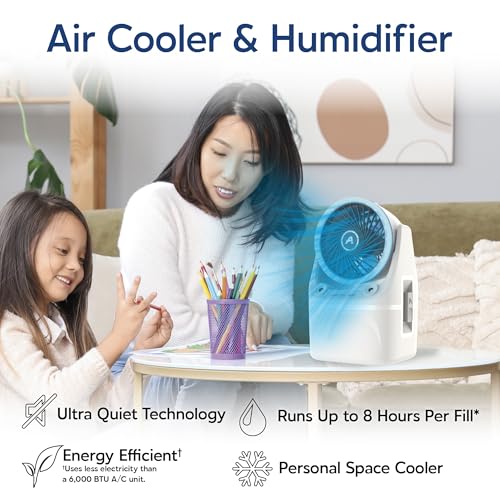 Arctic Air Ice Jet X3 Portable Air Cooler,Dual Mist Modes, Up to 8-Hour Cooling Time, 3-Speed Portable Cooler with Adjustable Airflow, USB C, LED Mood Light, Lightweight, Great for Home & Travel