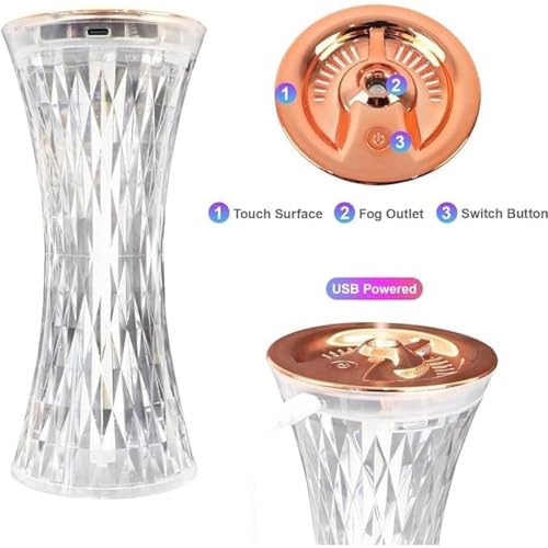 Crystal Table Lamp Humidifier, Cool Mist, 7 Colors LED Night Light, Aromatherapy Diffuser, USB Charging