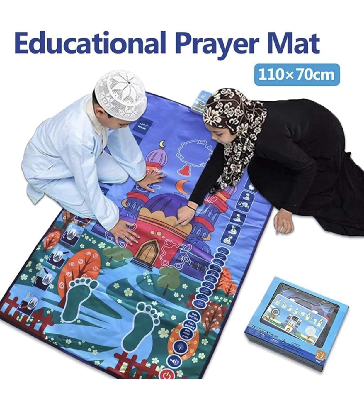 Educational Prayer Rug, Interactive Prayer Rug, sejadet sala for Kids with Speakers and Built in Touch Sensitive Buttons, LCD Counter, Professional Reciter, it Easily Helps Your Kids to Learn sala