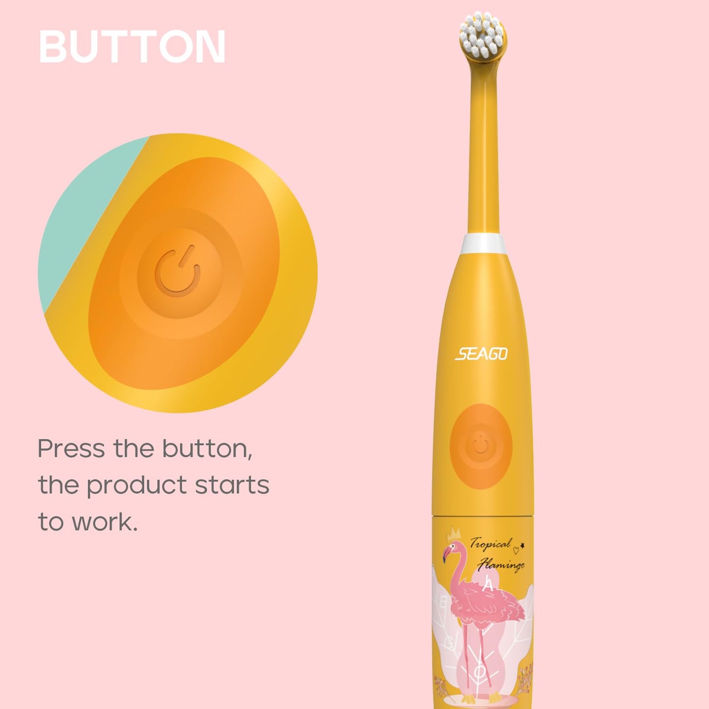 Kids Electric Toothbrush with Sonic Technology, Rechargeable, Soft Bristles, Heads, DIY Flamingo Stickers, Modes, Ideal for Ages 3–12, Perfect Girls Toddler Toothbrush