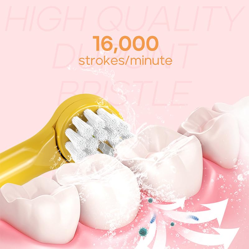 Kids Electric Toothbrush with Sonic Technology, Rechargeable, Soft Bristles, Heads, DIY Flamingo Stickers, Modes, Ideal for Ages 3–12, Perfect Girls Toddler Toothbrush