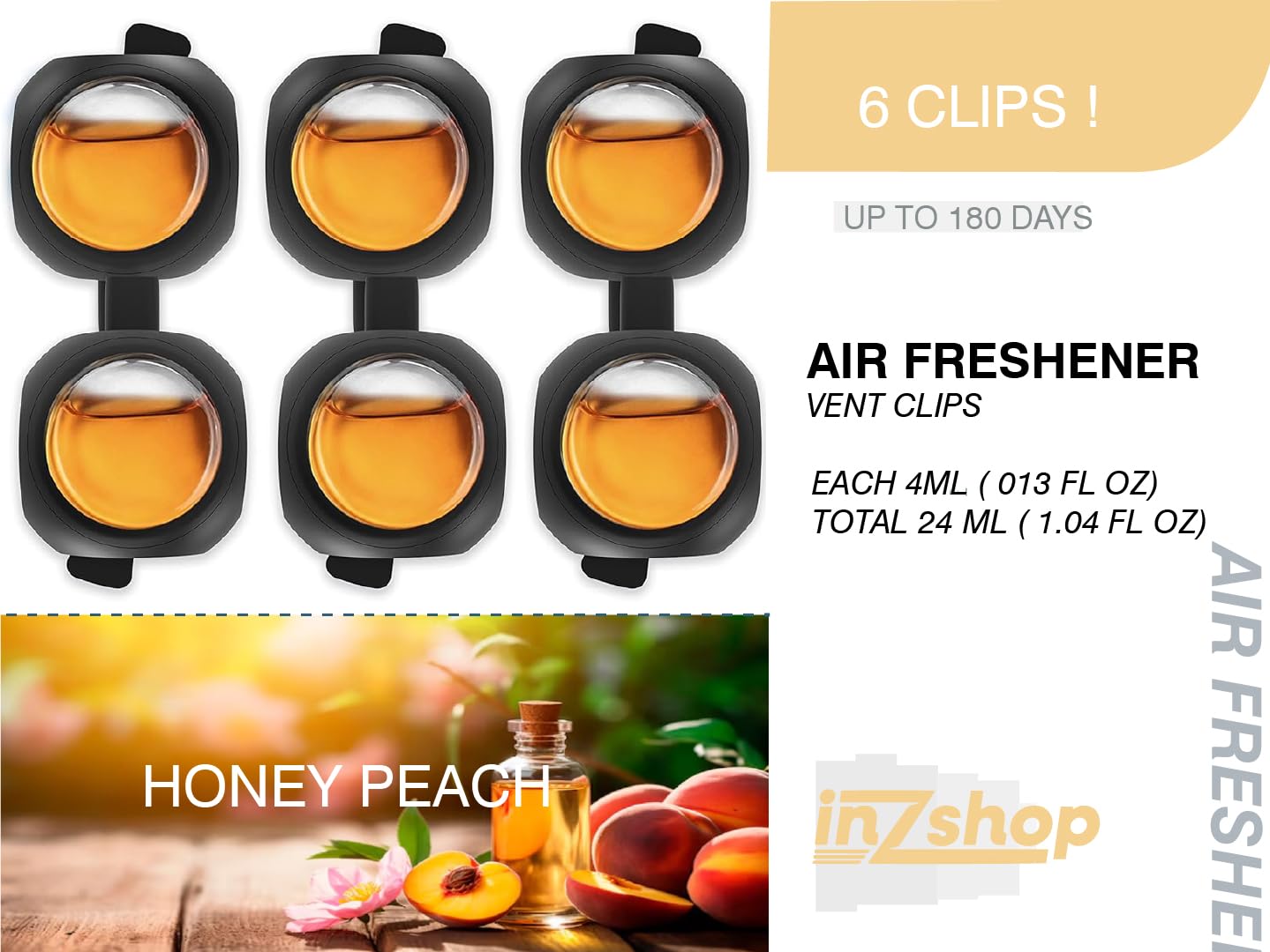 Car Air Freshener, New Car Scent Air Freshener Clip – 6 Vent Clips, 4ml Each, Delivering Extended Car Refreshment and Efficient Odor Elimination for Up to 150 Days.