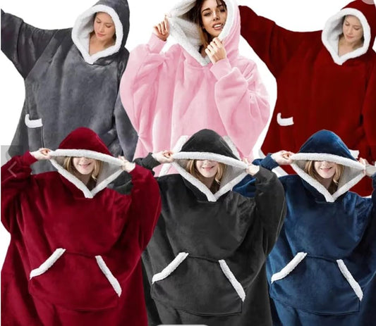 Huggle Hoodie, Plush Blanket, One Size, Wearable Blanket Sweatshirt UNISEX, Super Warm and Cozy Giant Blanket Hoodie, (wine red)