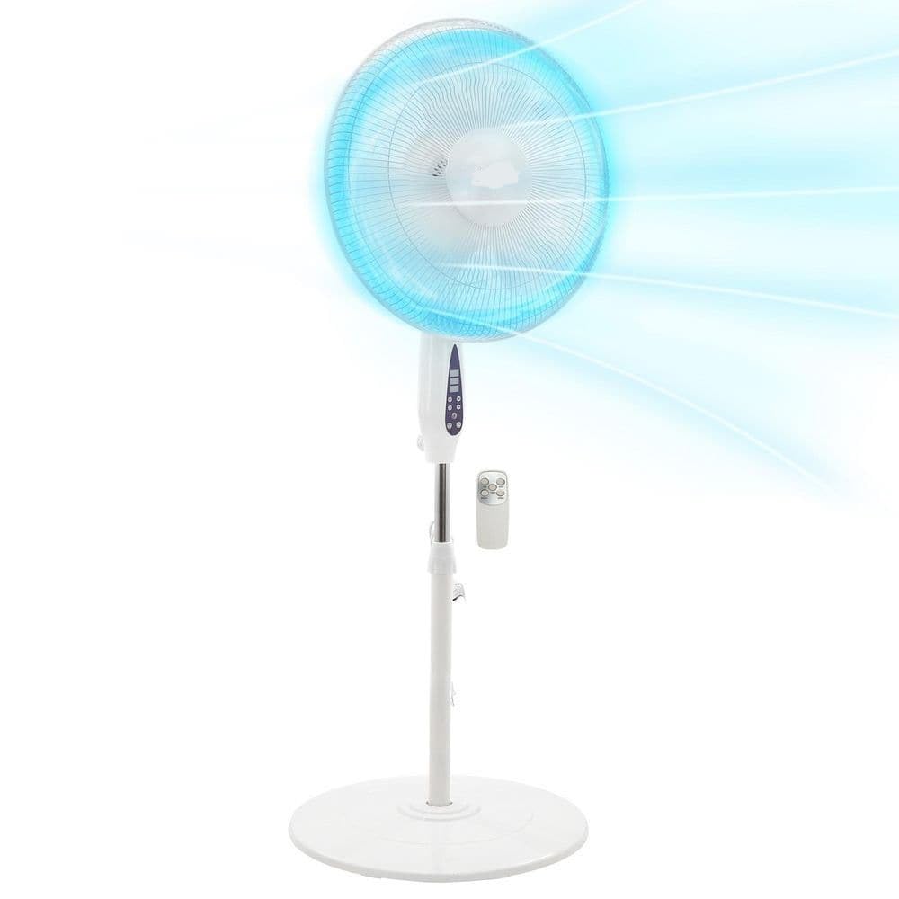 Pedestal Floor Fan 16 or 18 Inch Standing Fan for Home Office Bedroom with Oscillating Dual Blades Quiet AC Motor Adjustable Height Remote Control Timer Tilt Head Powerful Electric Fan